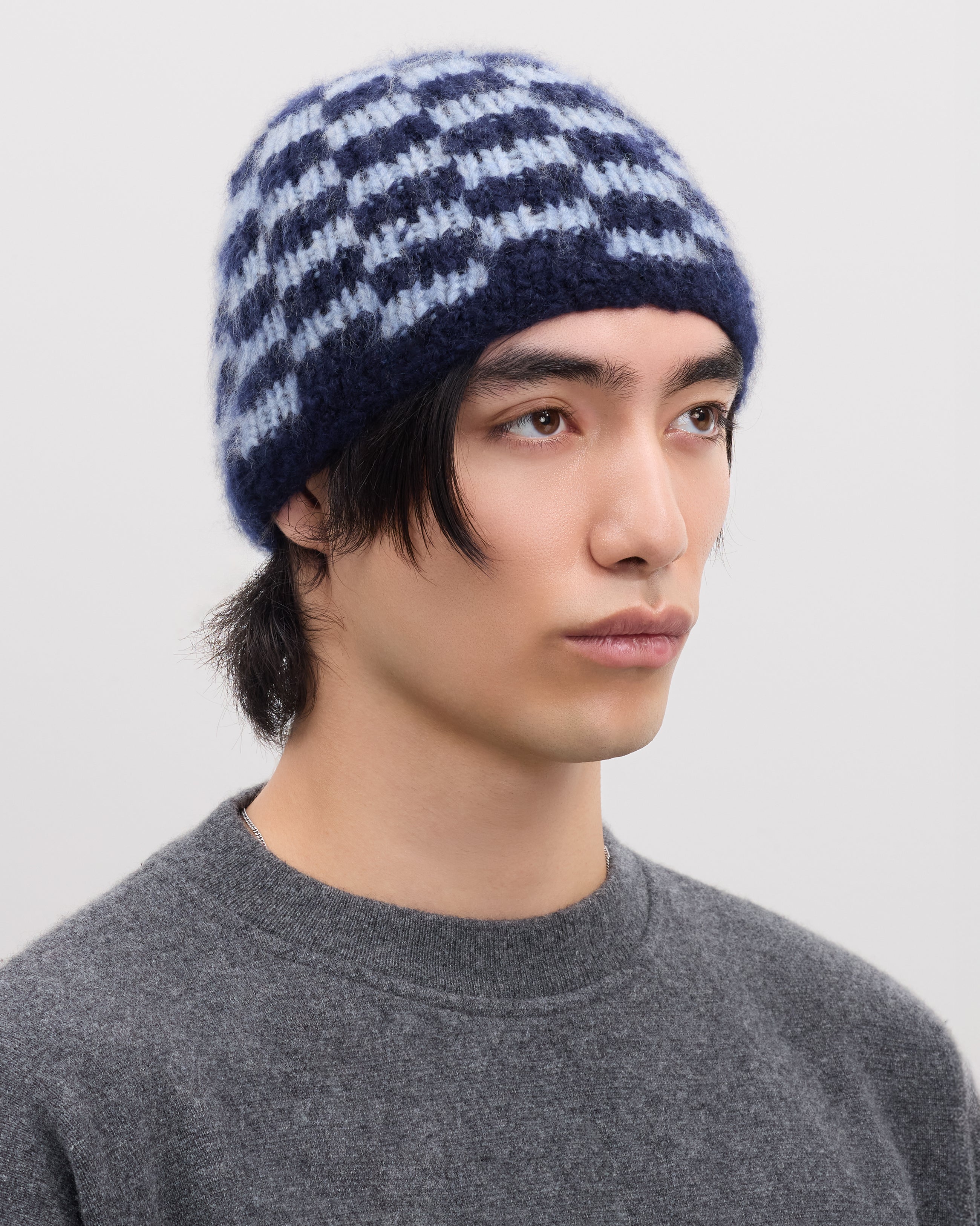 Kaschmir Mütze checkerboard blau