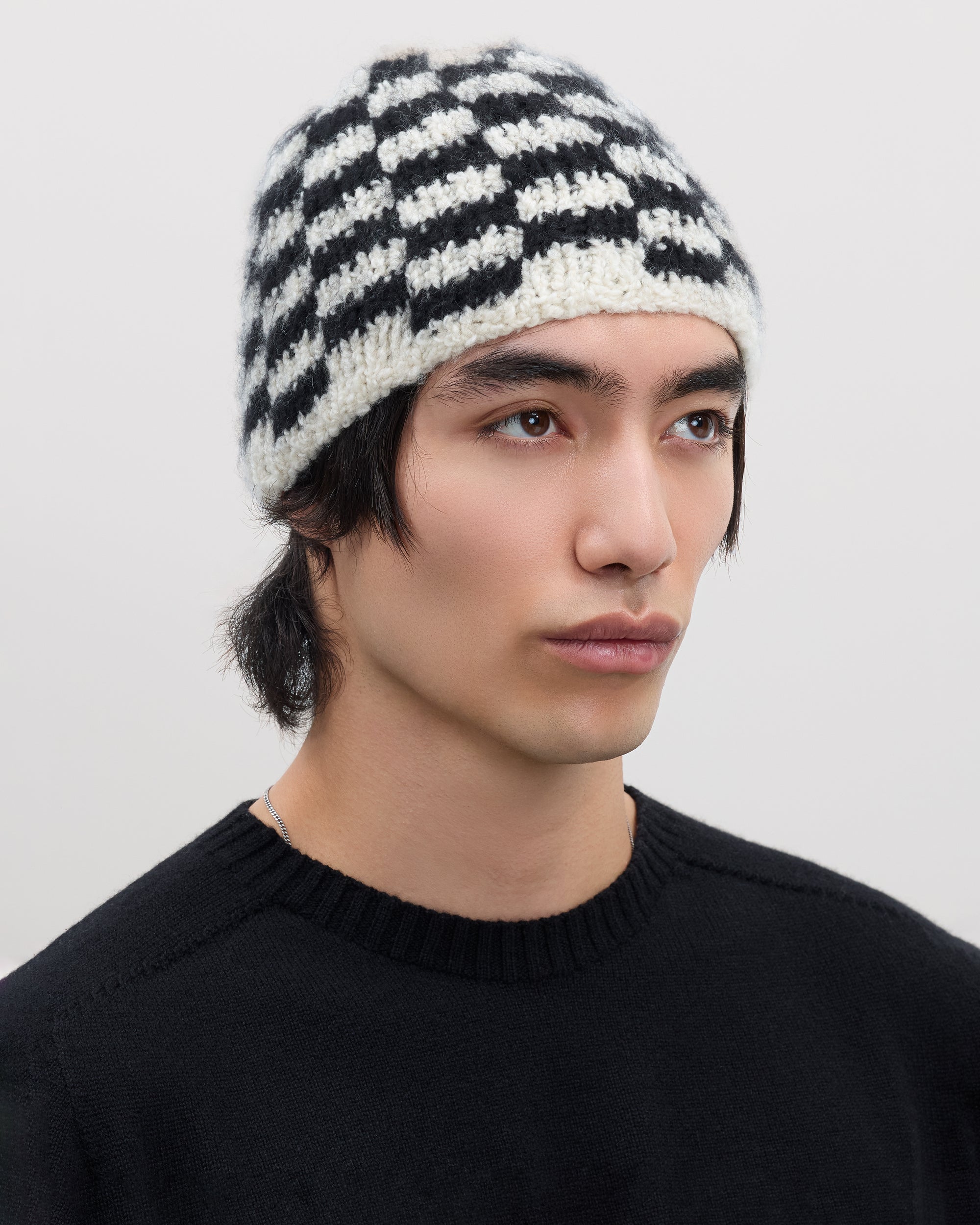 Kaschmir Mütze checkerboard schwarz