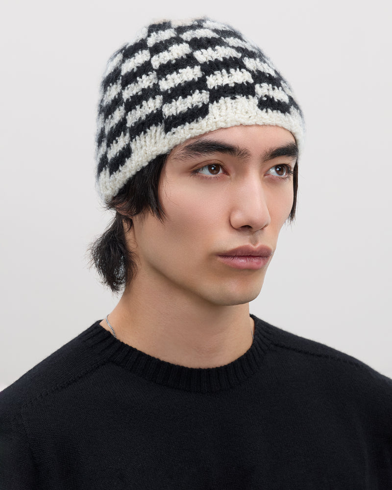 Kaschmir Mütze checkerboard schwarz
