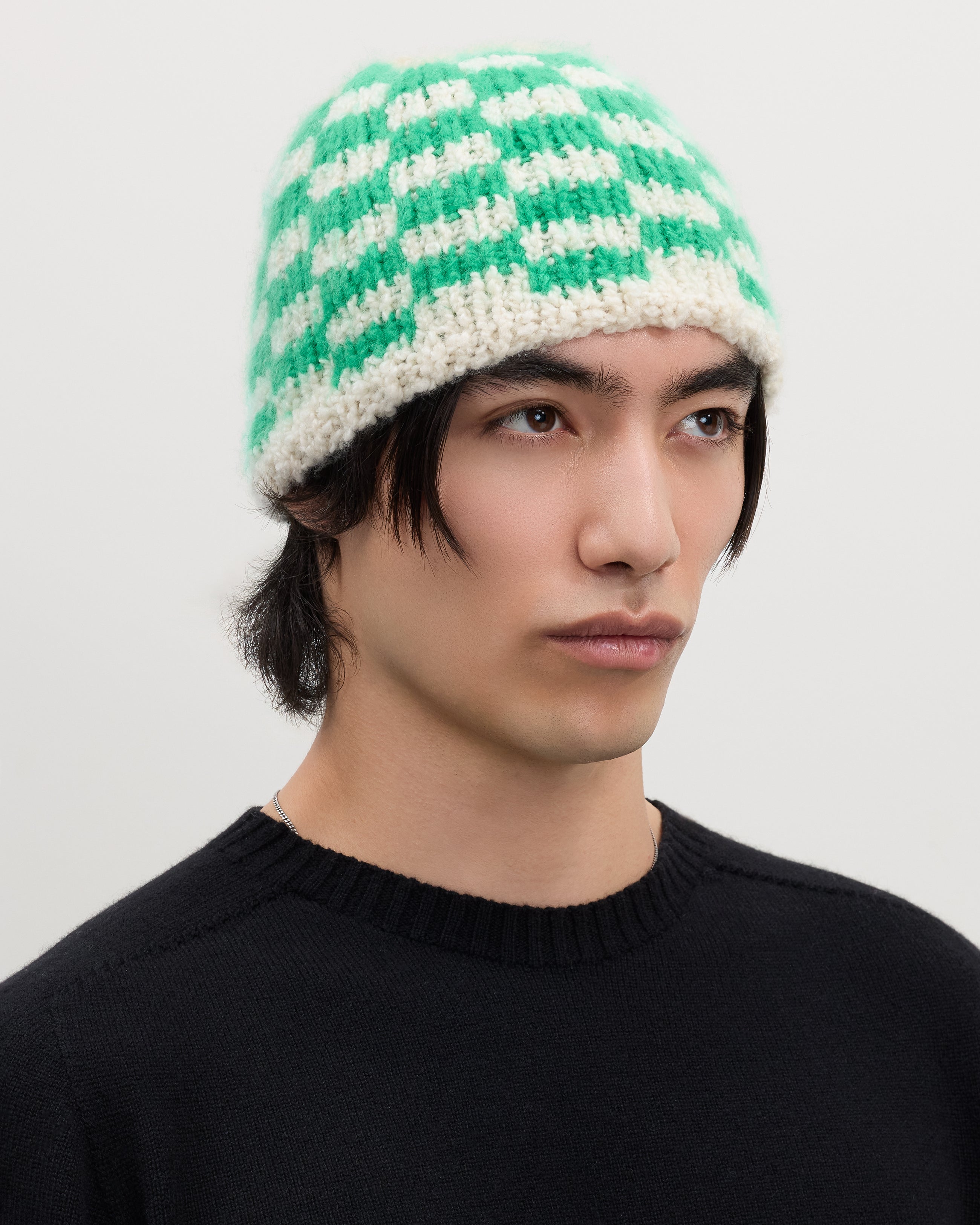 Kaschmir Mütze checkerboard grün